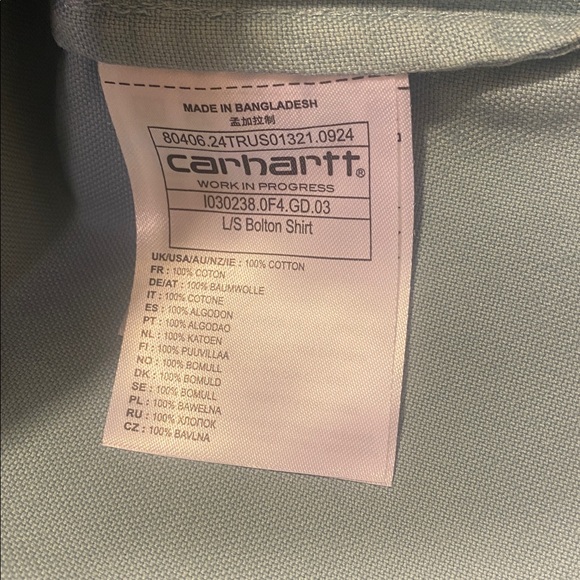 Carhartt WIP LS Bolton Button Down Light Frosted Blue Casual Shirt Sz L.  NWT - Picture 6 of 6